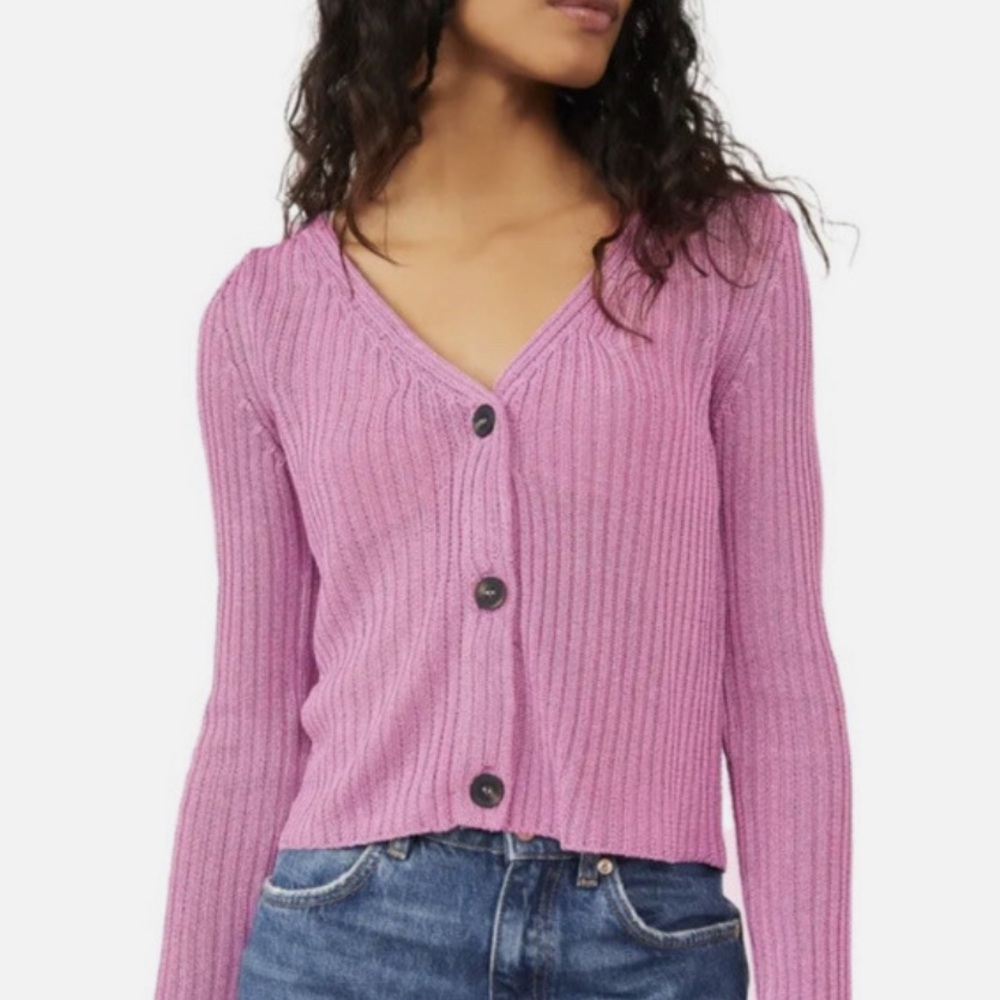 Free People Large Knit Cropped Game On Iin Butterfly Bush Cardigan Sweater